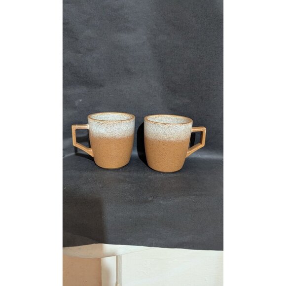 Stone + Lain Set Of 2 Ceramic Mugs 12 Oz Rustic Brown & White Gradient Finish - Picture 5 of 9